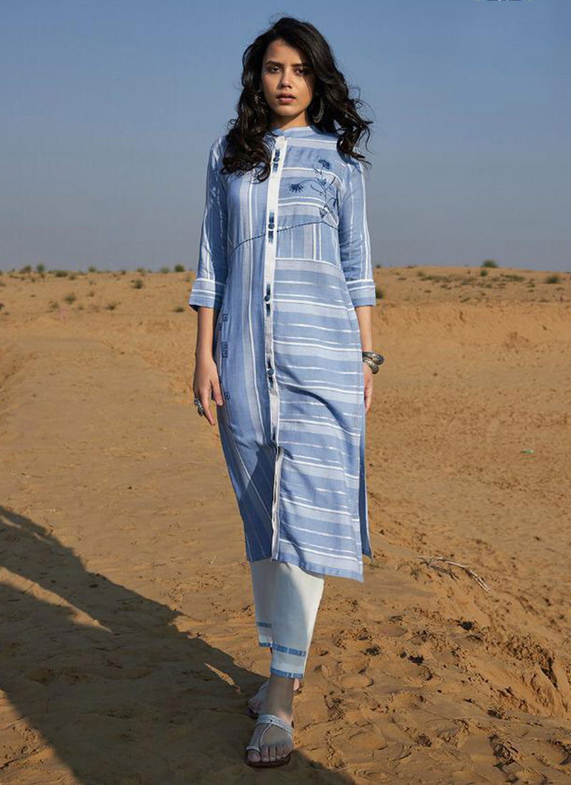 Desrat Pure Handloom Viscose Cotton Designer Embroidery Work And Cotton Palazzo Kurti Collection